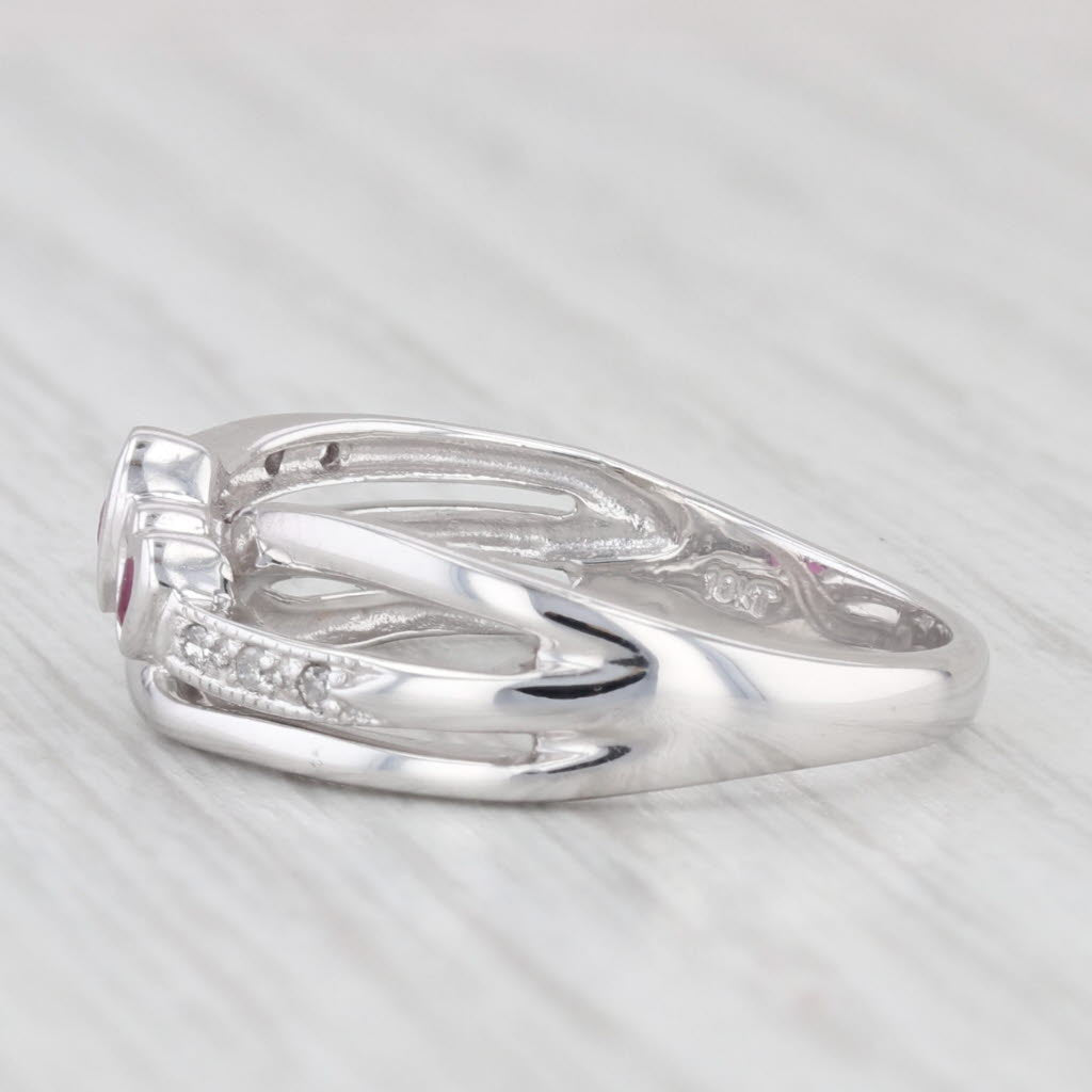 Light Gray 0.14ctw 2-Heart Ruby Diamond Ring 10k White Gold Size 6.5 Bypass