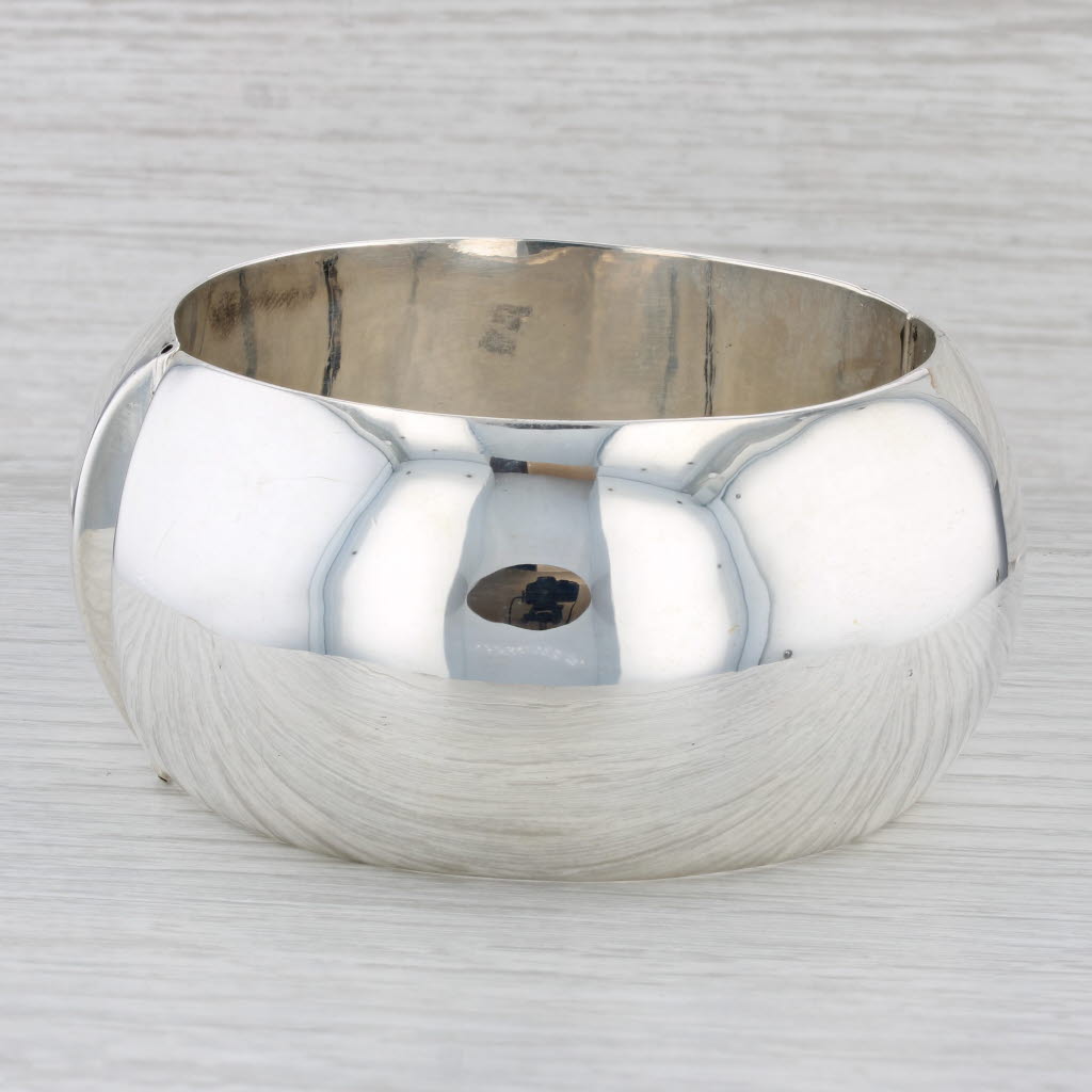 Gray Large Vintage Statement Bangle Bracelet 7.5" Sterling Silver Taxco Mexico