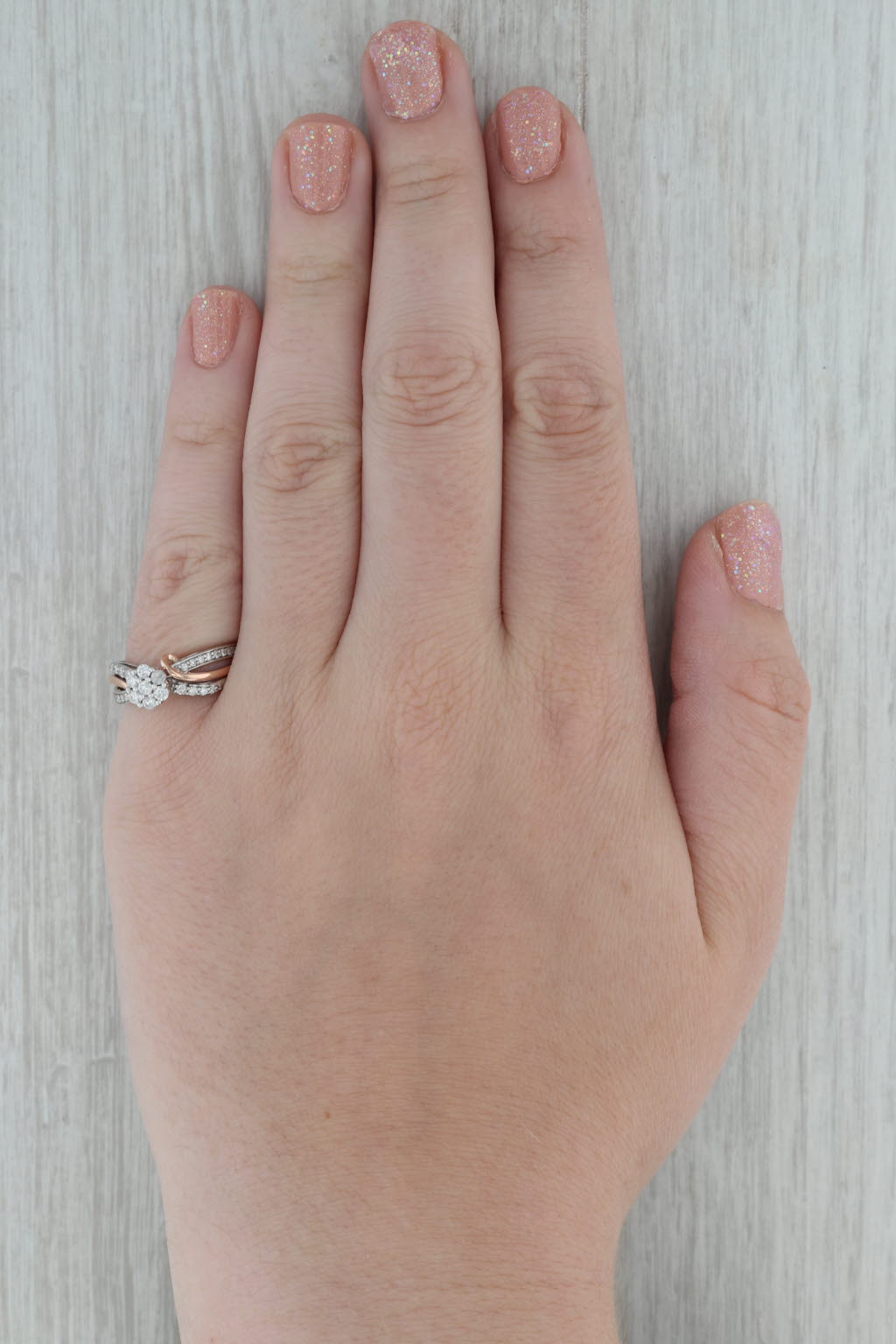 Dark Gray 0.35ctw Diamond Cluster Engagement Ring 10k White Rose Gold Size 7