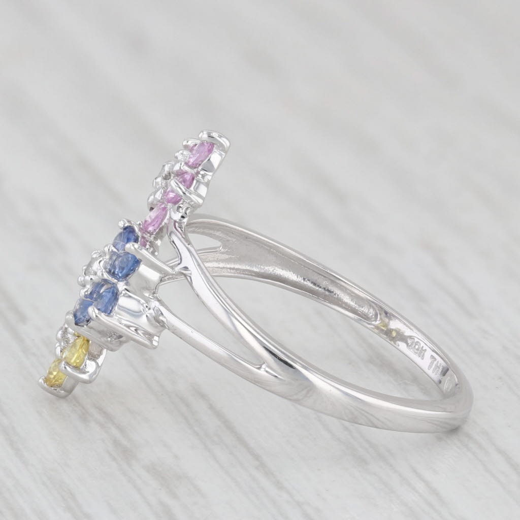 Light Gray 0.63ctw Blue Pink Yellow Sapphire Flowers Bypass Ring 10k White Gold Size 7.25