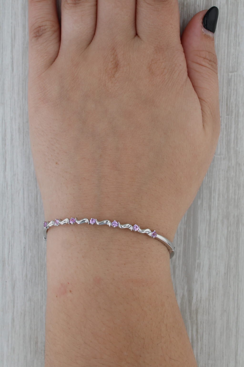 0.50ctw Pink Sapphire Bangle Bracelet 14k White Gold 6.75"