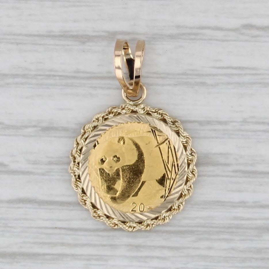 2002 Chinese Panda Coin Pendant 14k 1/20oz 24k Fine Yellow Gold 20 Yuan