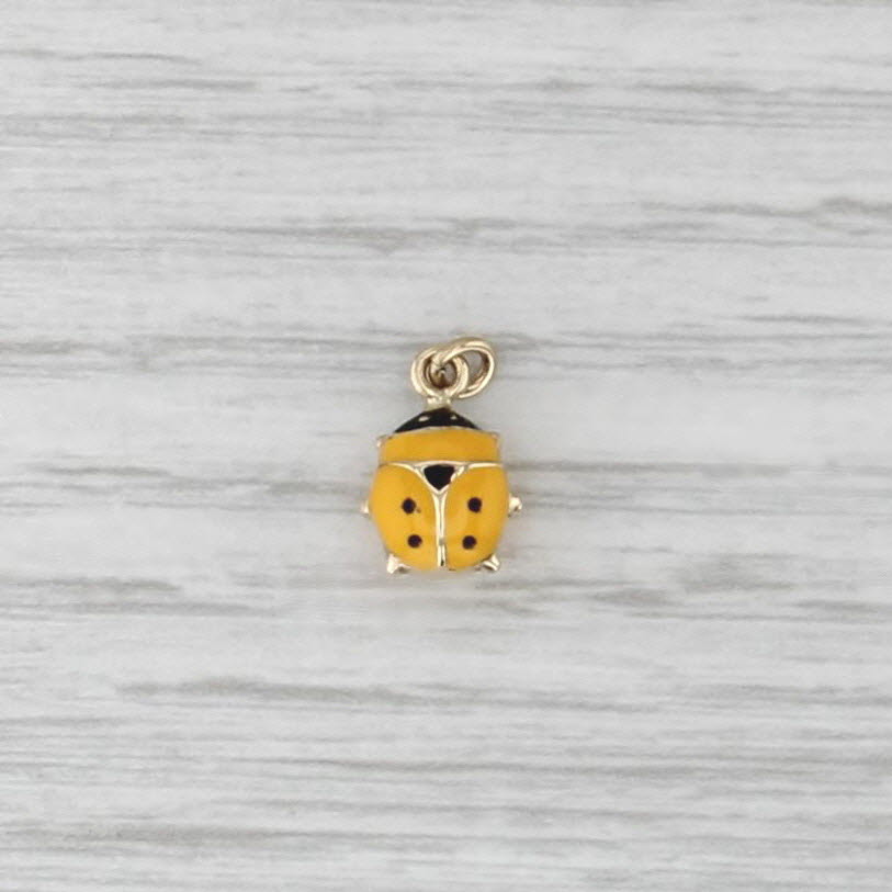 Yellow Ladybug Charm 14k Yellow Gold Resin Small Drop Pendant Good Luck