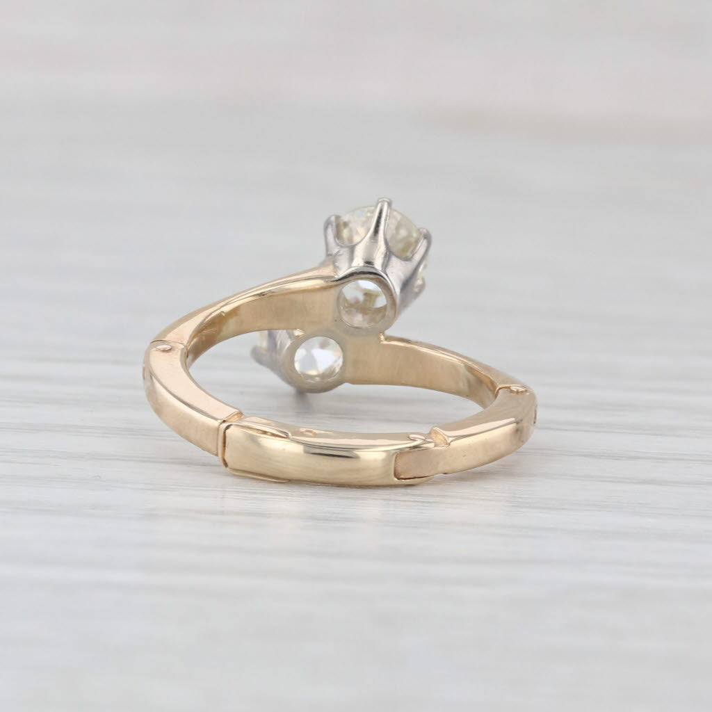 Vintage 1.01ctw Diamond 2-Stone Bypass Ring 14k Gold Anniversary Arthritic Band