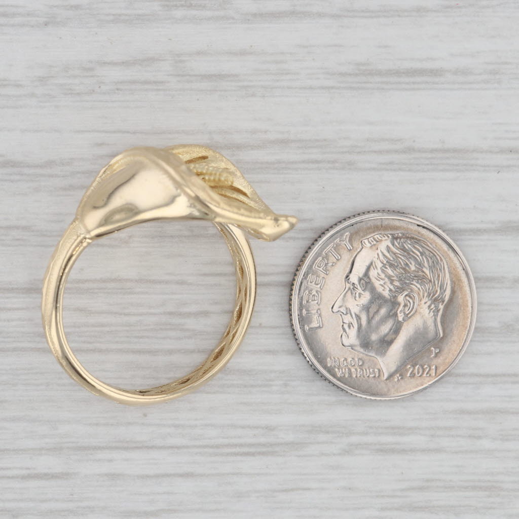 Gray Lily Bypass Ring 14k Yellow Gold Flower Statement Size 8
