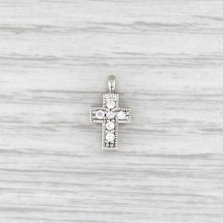 Small Cubic Zirconia Cross Pendant 10k White Gold Charm