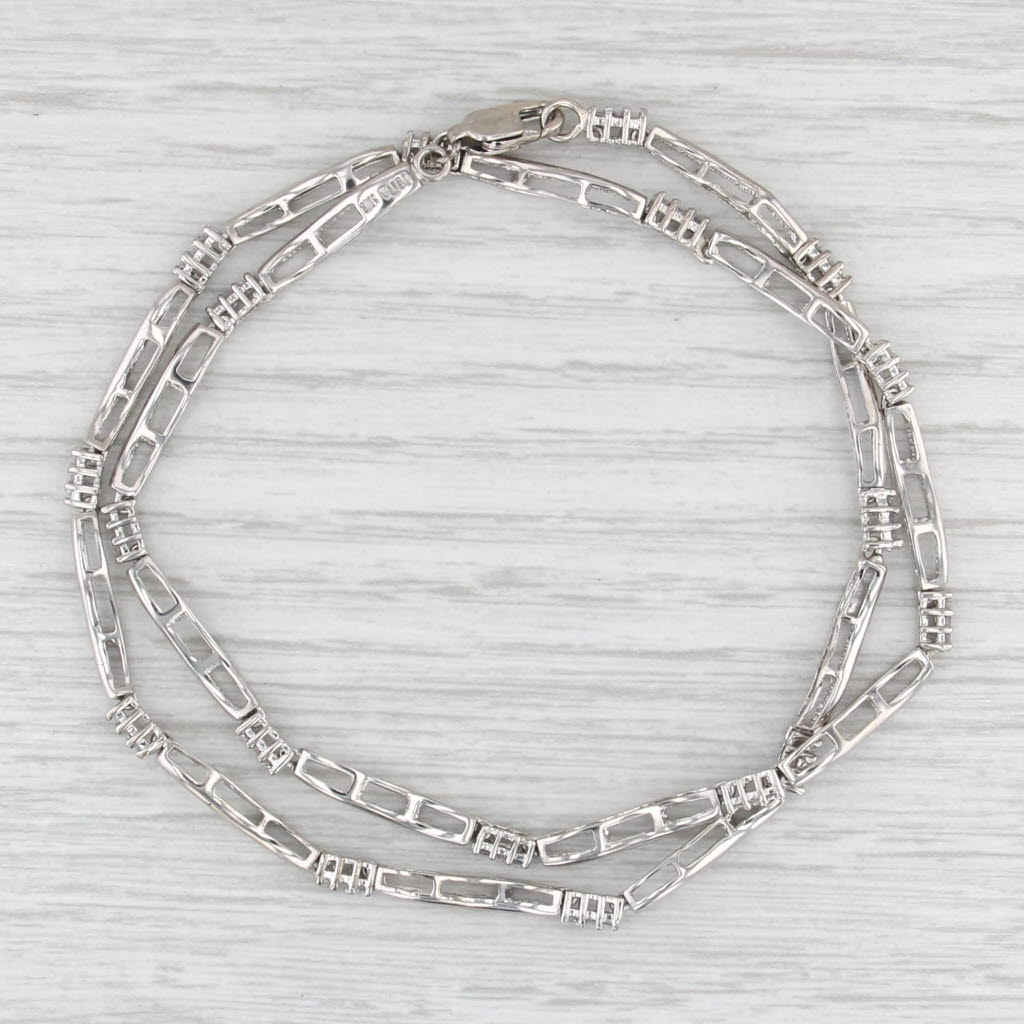 0.43ctw Diamond Bar Link Necklace 10k White Gold 15.75" Collar Chocker