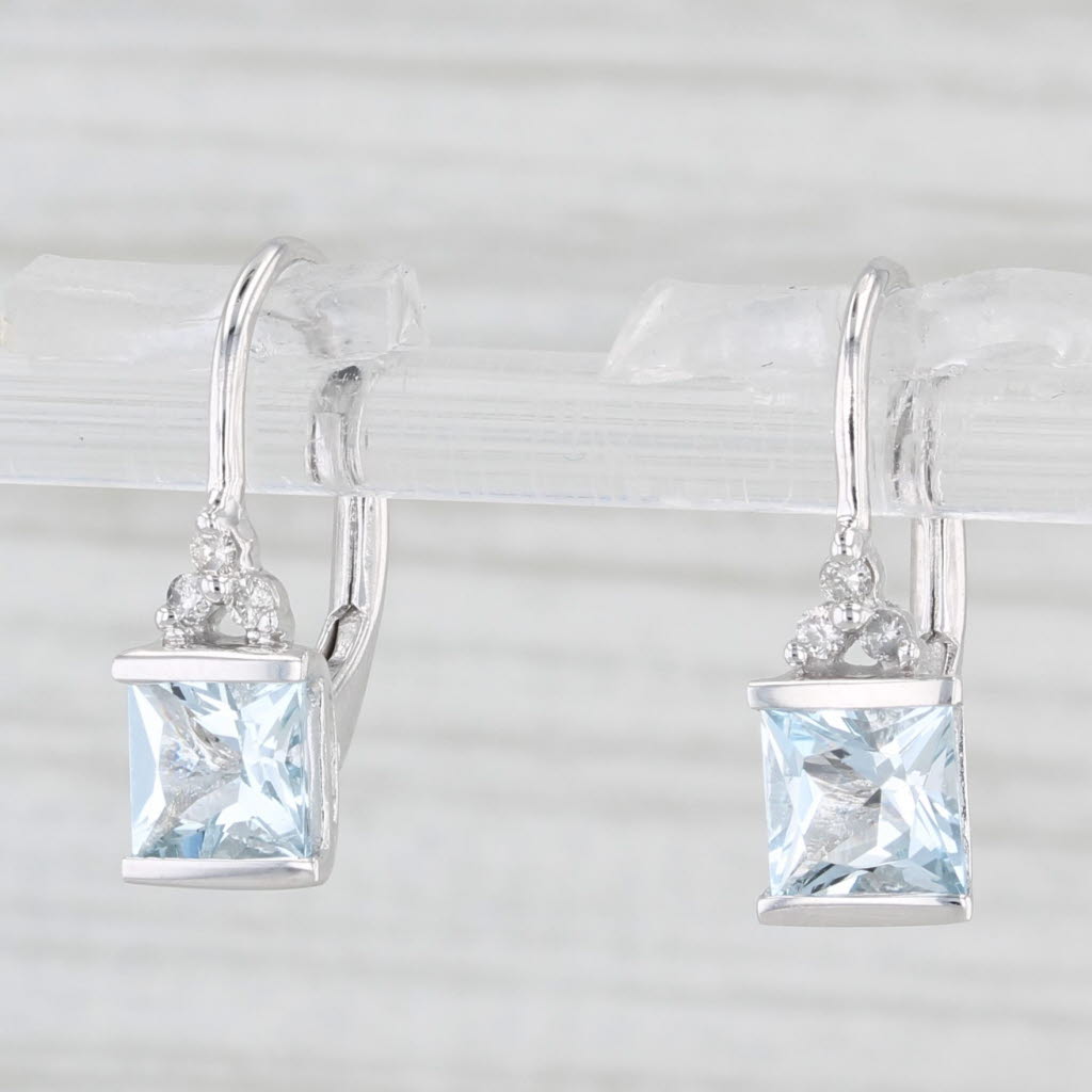 Light Gray 1.26ctw Aquamarine Diamond Drop Earrings 10k White Gold