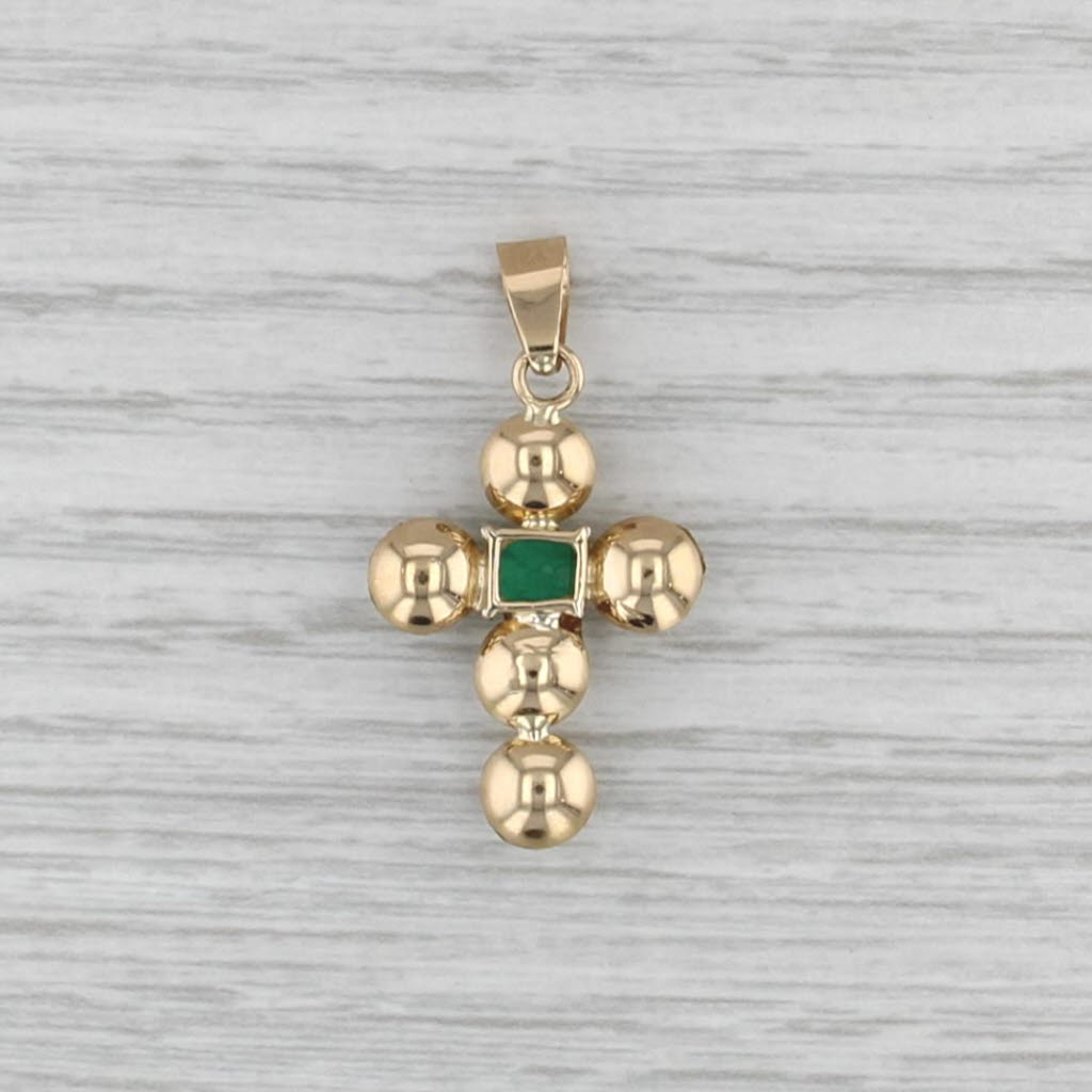 Antique Emerald Cultured Pearl Cross Pendant 18k Yellow Gold