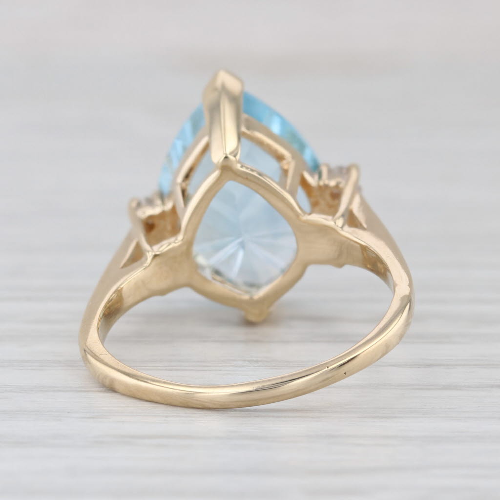 9.62ctw Pear Blue Topaz Diamond 14k Yellwo Gold Size 9.5 Cocktail