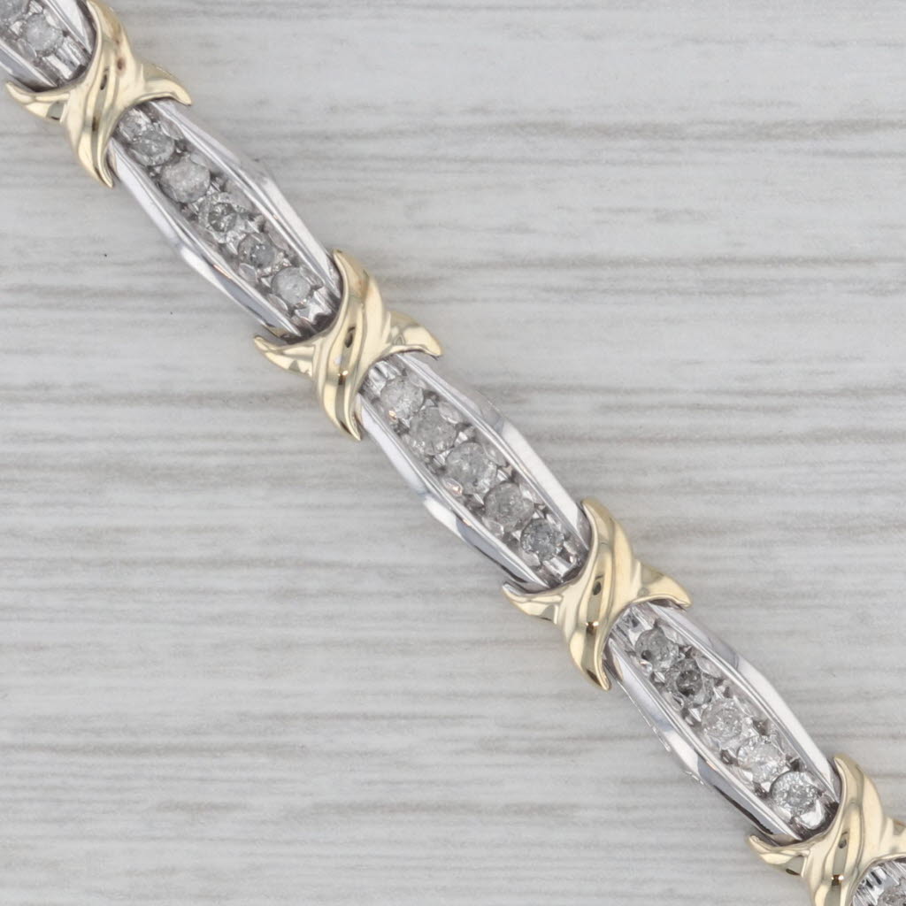 Gray 1.25ctw Diamond Bar X Link Tennis Bracelet 10k White Yellow Gold 7" 6mm