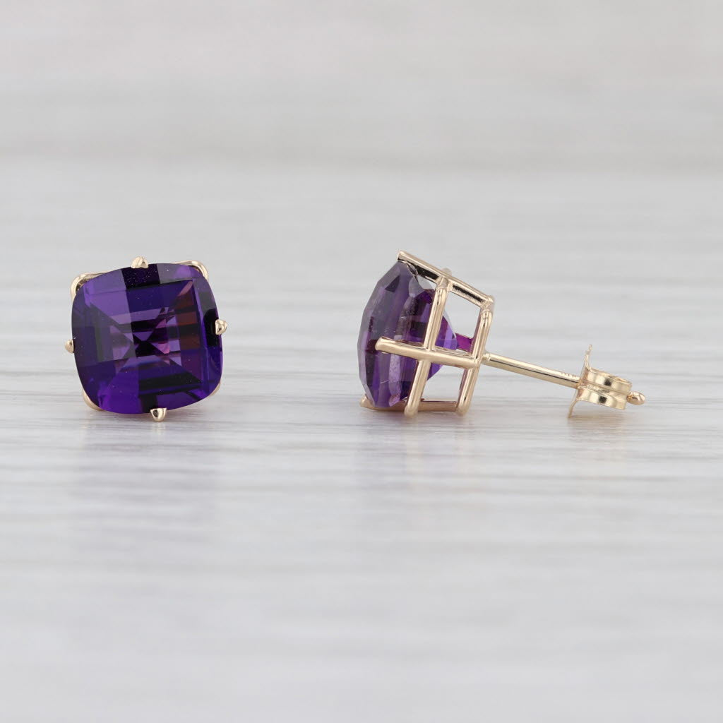 4ctw Amethyst Stud Earrings 14k Yellow Gold Cushion Solitaire Studs