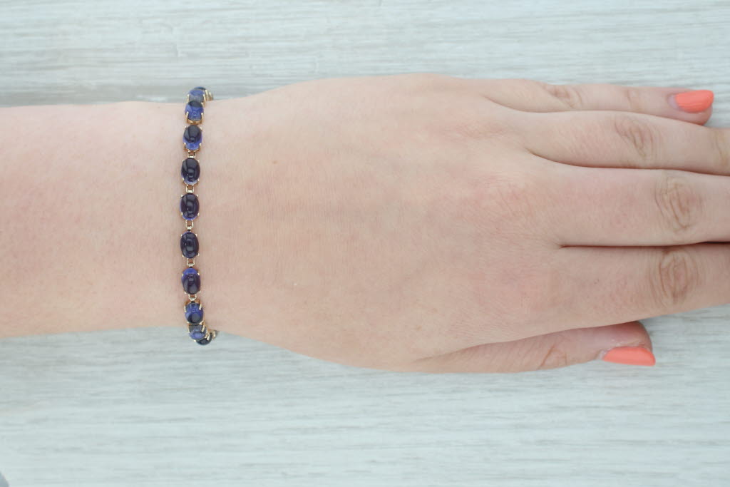 Blue Iolite Tennis Bracelet 10k Yellow Gold 7" 5mm
