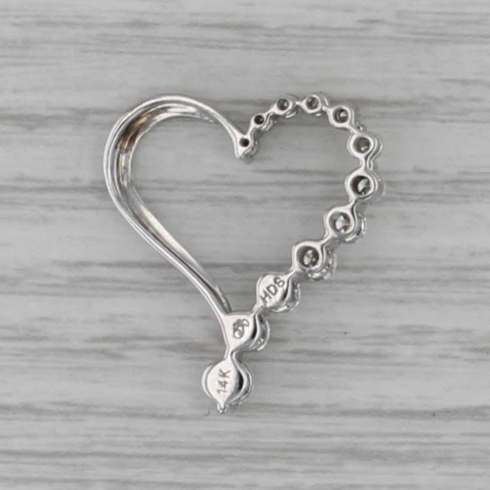0.91ctw Diamond Open Heart Pendant 14k White Gold Floating Drop