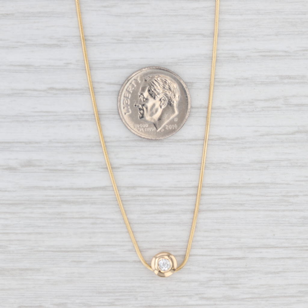 Light Gray 0.10ct Round Diamond Solitaire Pendant 14k Yellow Gold 18.25" Snake Chain