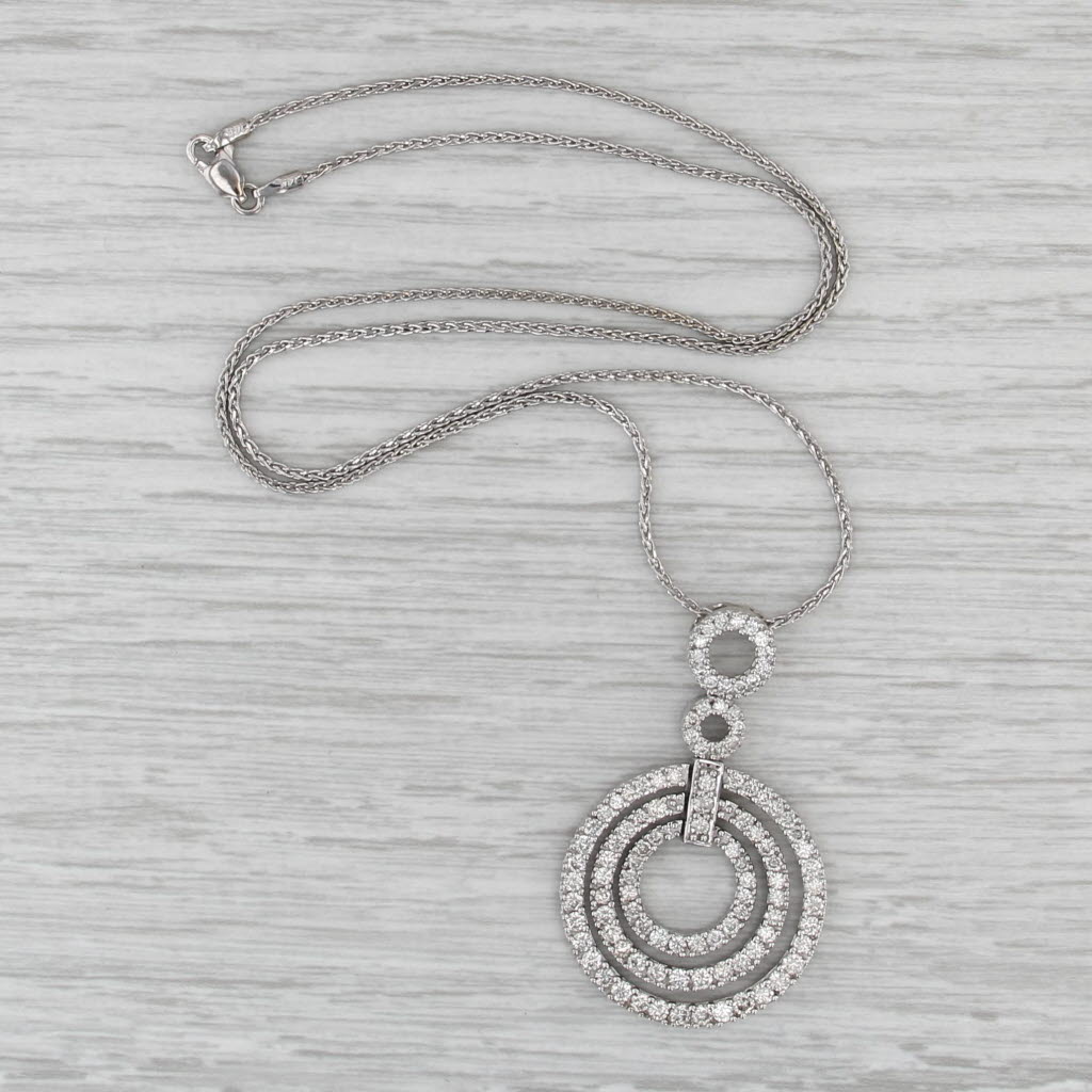 2.10ctw Diamond Circles Pendant Necklace 14k White Gold 18" Wheat Chain