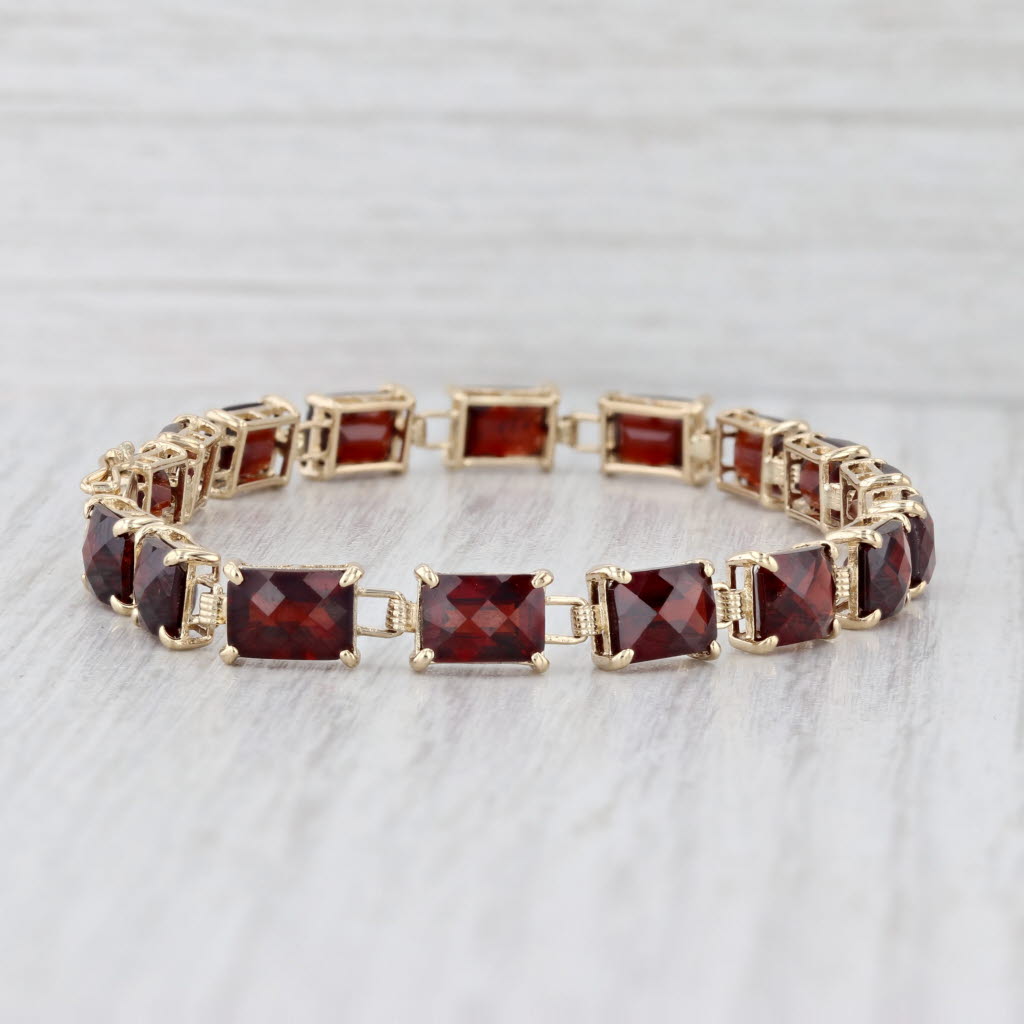 21ctw Garnet Tennis Bracelet 14k Yellow Gold Chinese Good Fortune 7.25"