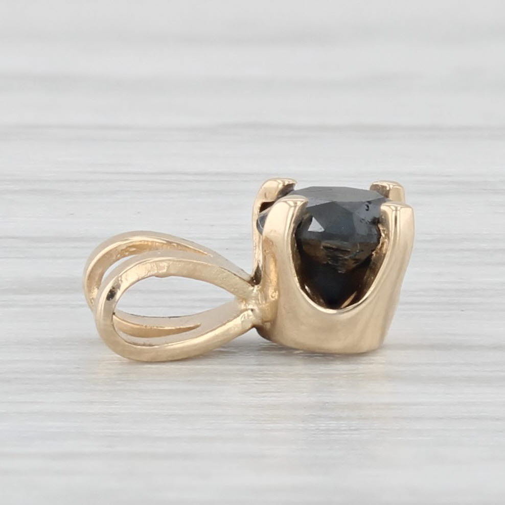 Light Gray 0.33ct Black Diamond Round Solitaire Pendant 14k Yellow Gold Small Drop