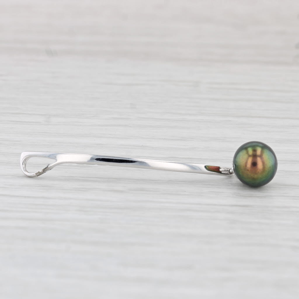 Light Gray Cultured Black Pearl Drop Diamond Pendant 14k White Gold