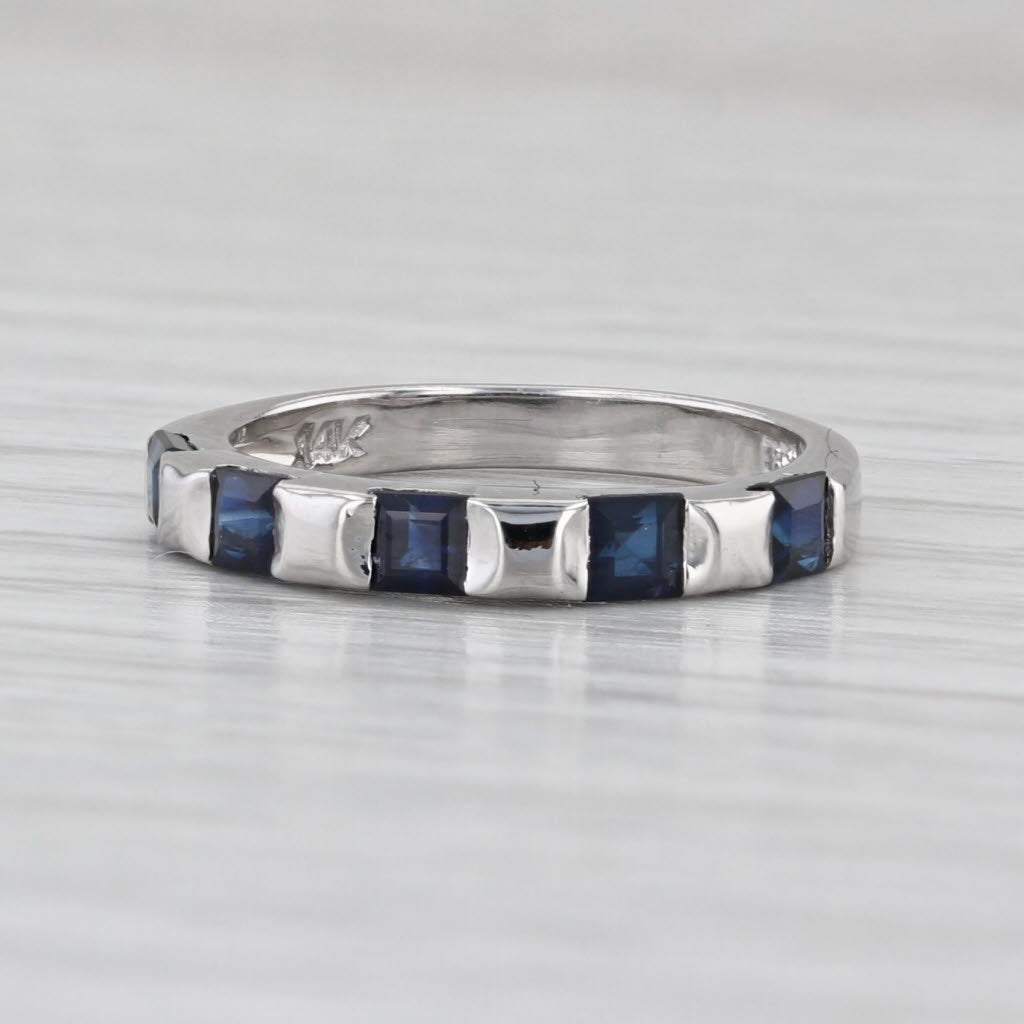 0.75ctw Blue Sapphire Ring 14k White Gold Size 4.75 Stackable Wedding Band
