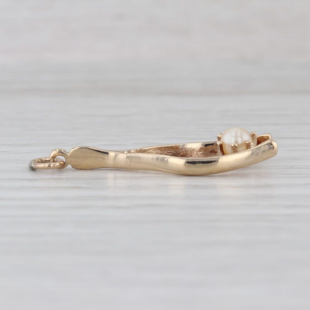 Vintage Natural Pearl Wishbone Pendant 14k Yellow Gold Good Luck Charm