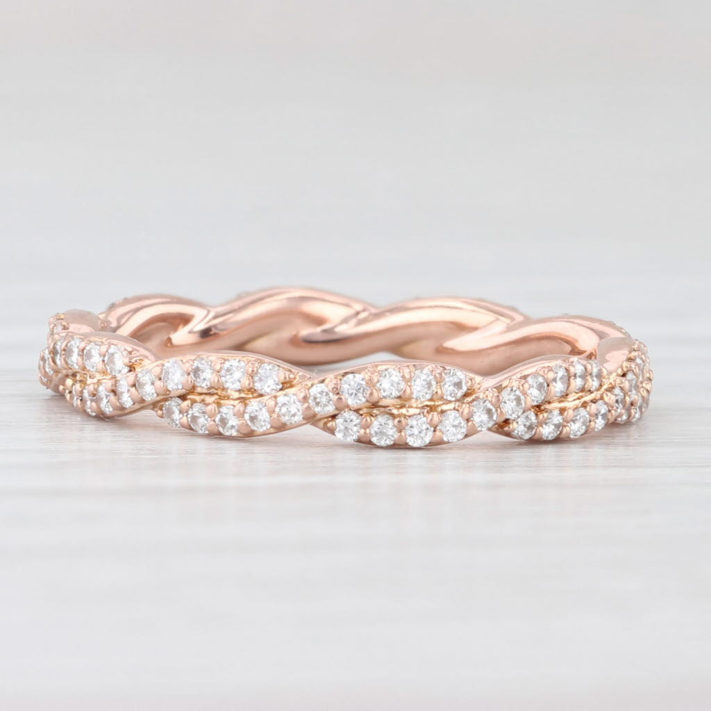 Light Gray 0.50ctw Diamond Woven Band 14k Rose Gold Stackable Wedding Ring Art Carved