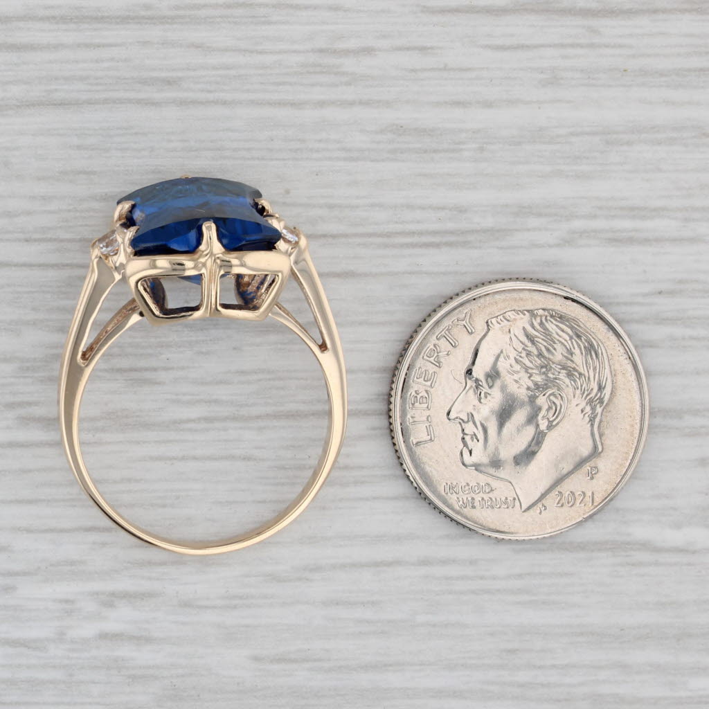 Gray Vintage Blue Lab Created Spinel Ring 10k Yellow Gold Size 7