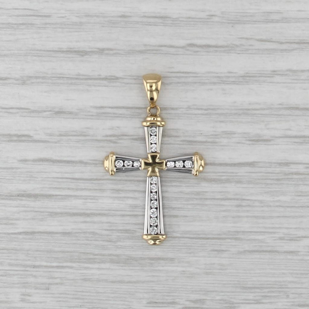0.27ctw Diamond 2-Toned Cross Pendant 18k White Yellow Gold