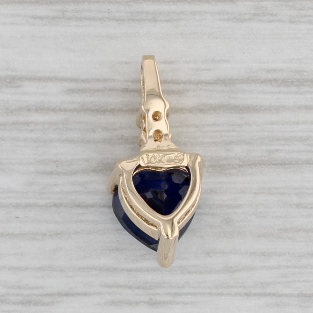Gray Lab Created Blue Sapphire Heart Pendant 10k Yellow Gold Cubic Zirconia Accents