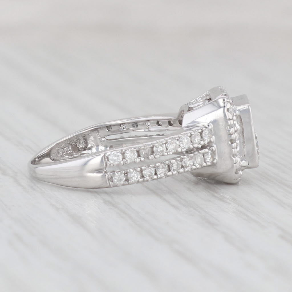 Light Gray 0.90ctw Diamond Halo Engagement Ring 10k White Gold Size 6