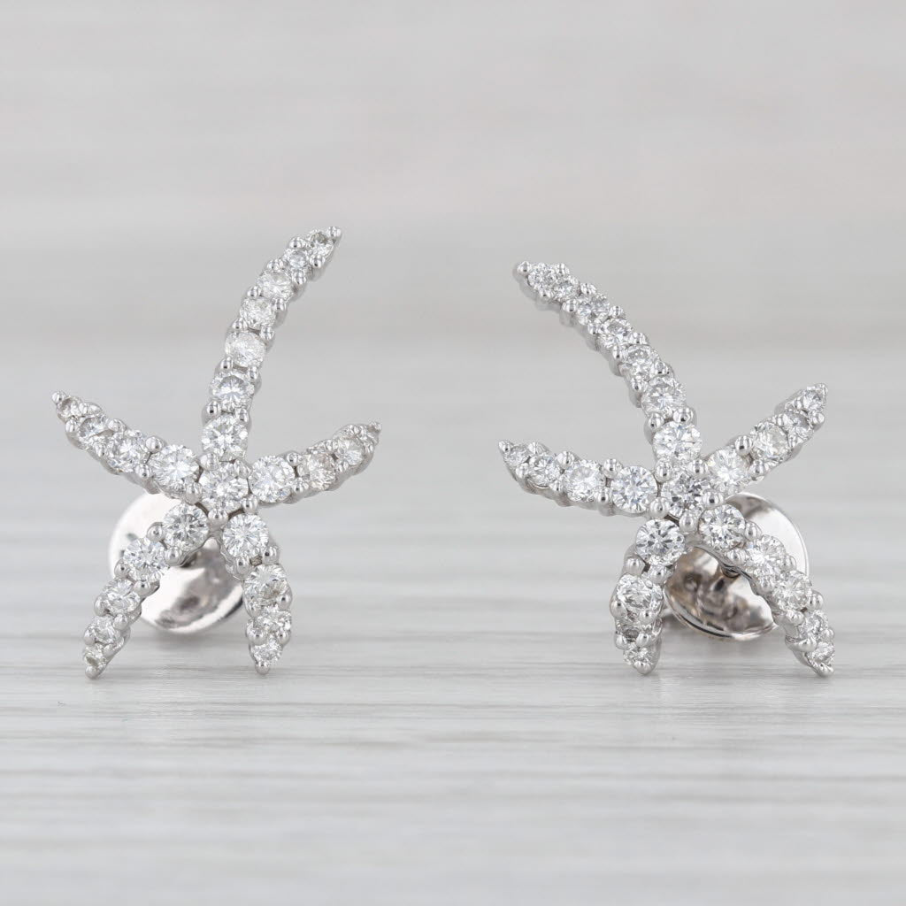 0.82ctw Diamond Starfish Stud Earrings 18k White Gold Studs Nautical