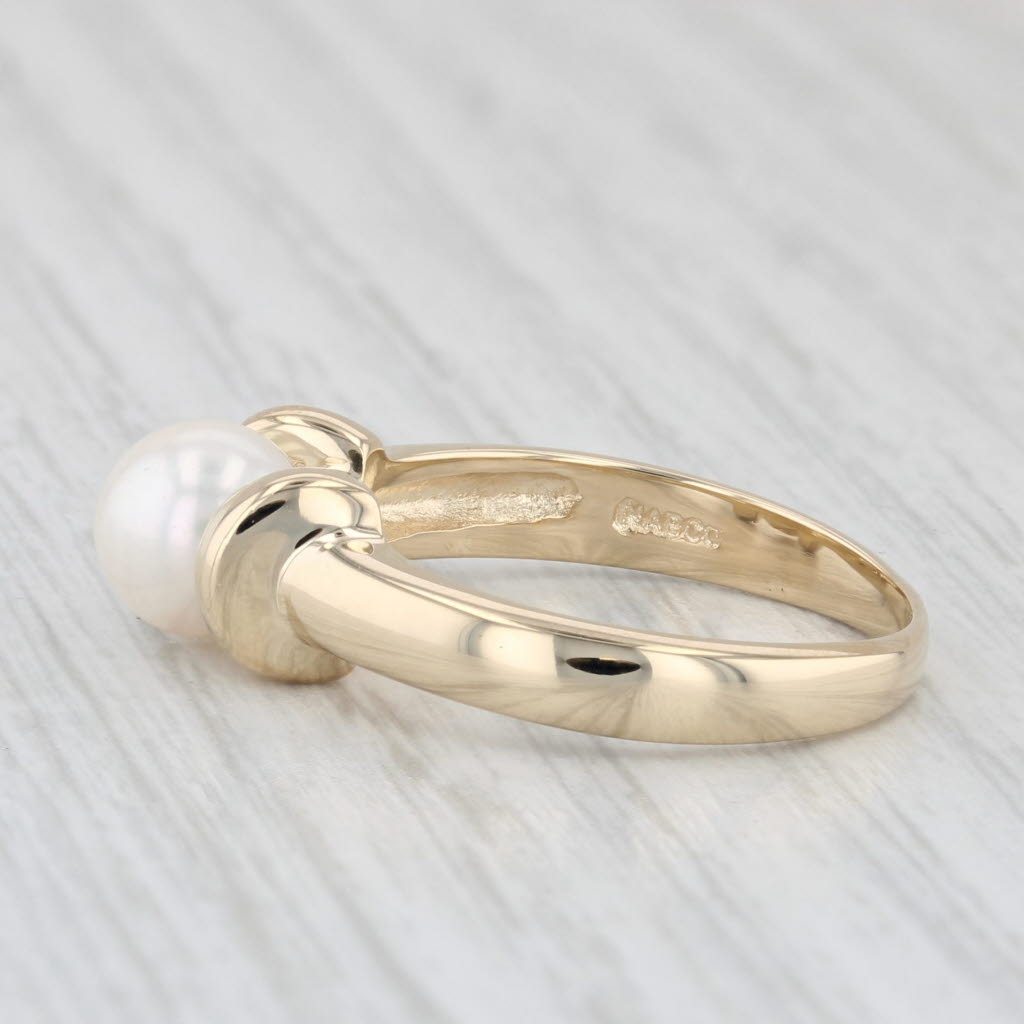 Light Gray Cultured Pearl Solitaire Ring 14k Yellow Gold Size 7.5