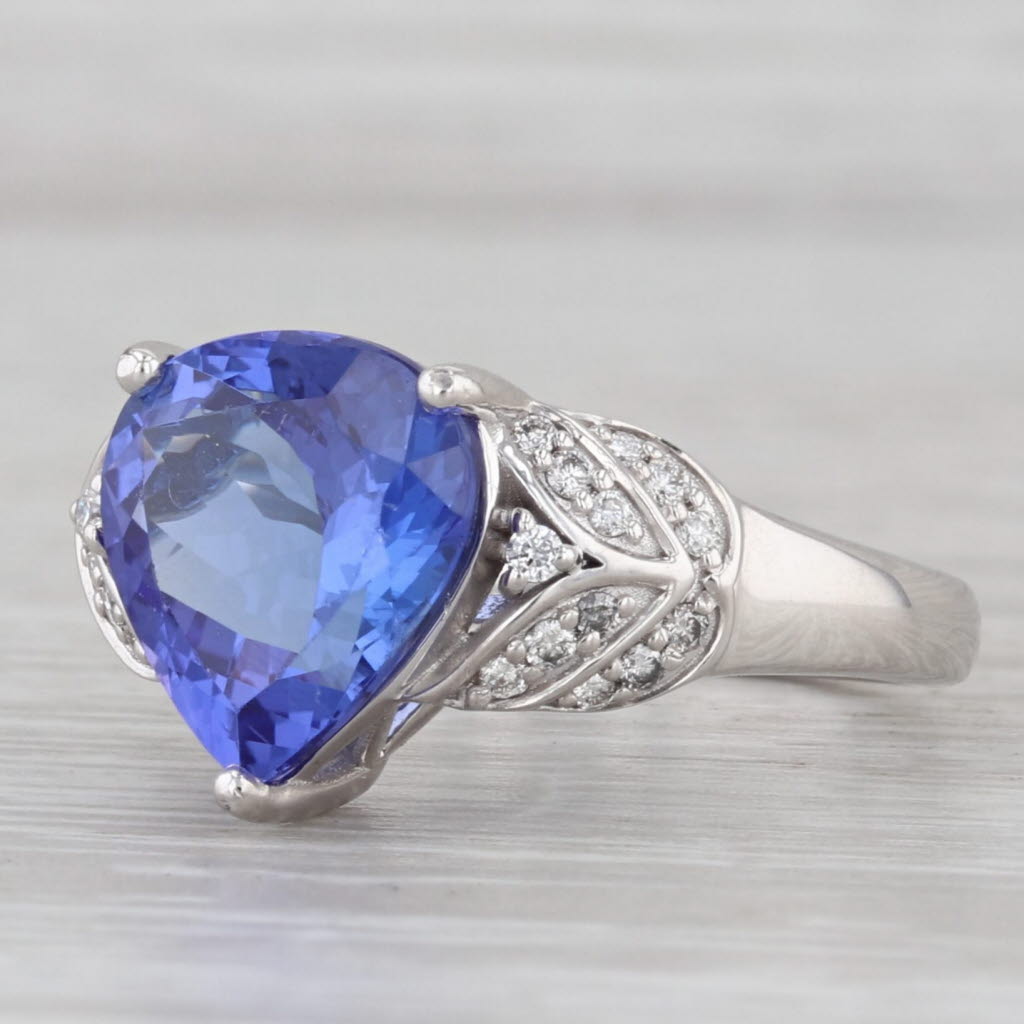 4.68ctw Pear Tanzanite Diamond Ring 18k White Gold Size 7