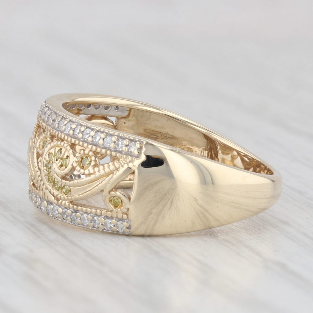 Light Gray 0.30ctw Diamond Floral Openwork Ring 10k Yellow Gold Size 7 Band