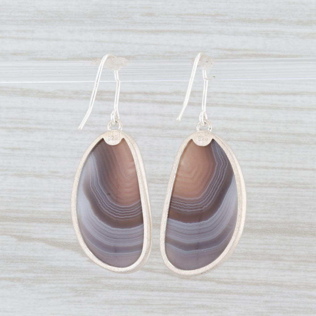 New Nina Wynn Marbled Agate Drop Earrings Sterling Silver Hook Posts