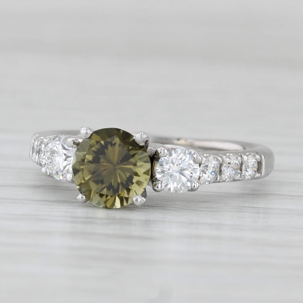 Light Gray 1.42ctw Green Tourmaline Diamond Ring 18k White Gold Size 4 Engagement