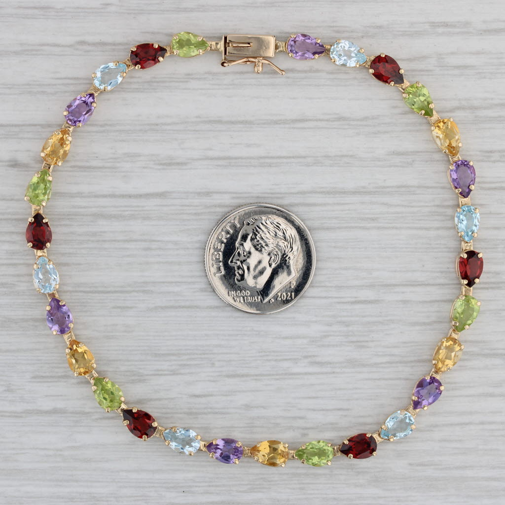 Gray 11.25ctw Gemstone Tennis Bracelet 14k Gold Amethyst Topaz Garnet Peridot Citrine