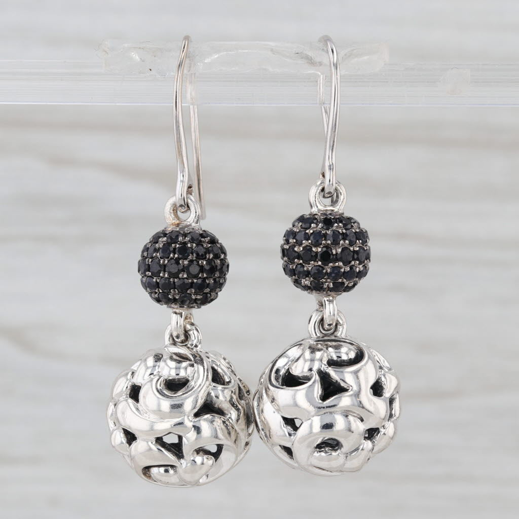 Charles Krypell Black Sapphire Bead Dangle Earrings Sterling Silver 14k Gold