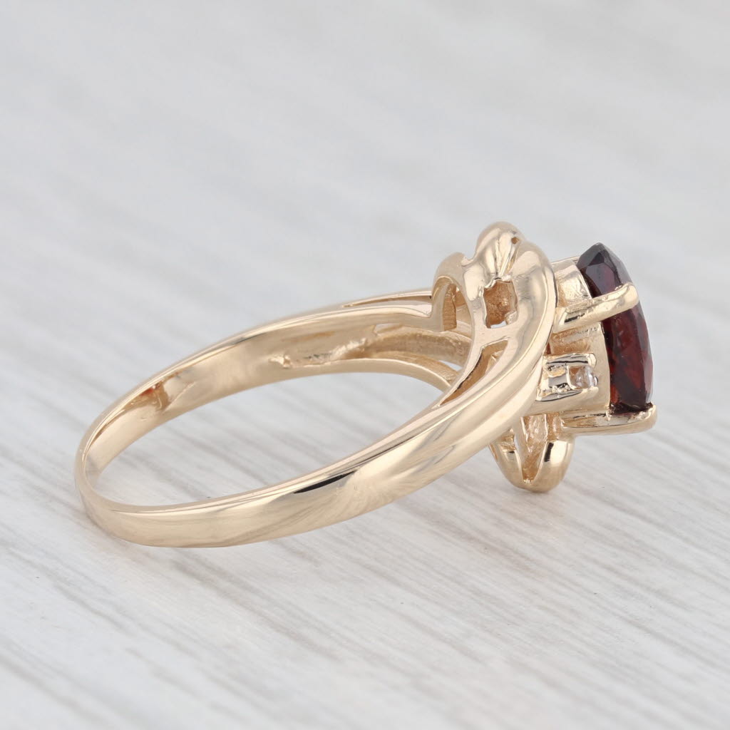 Light Gray 1.00ct Garnet Pear Solitaire Bypass 14K Yellow Gold Ring Sz 6.5 Diamond Accents