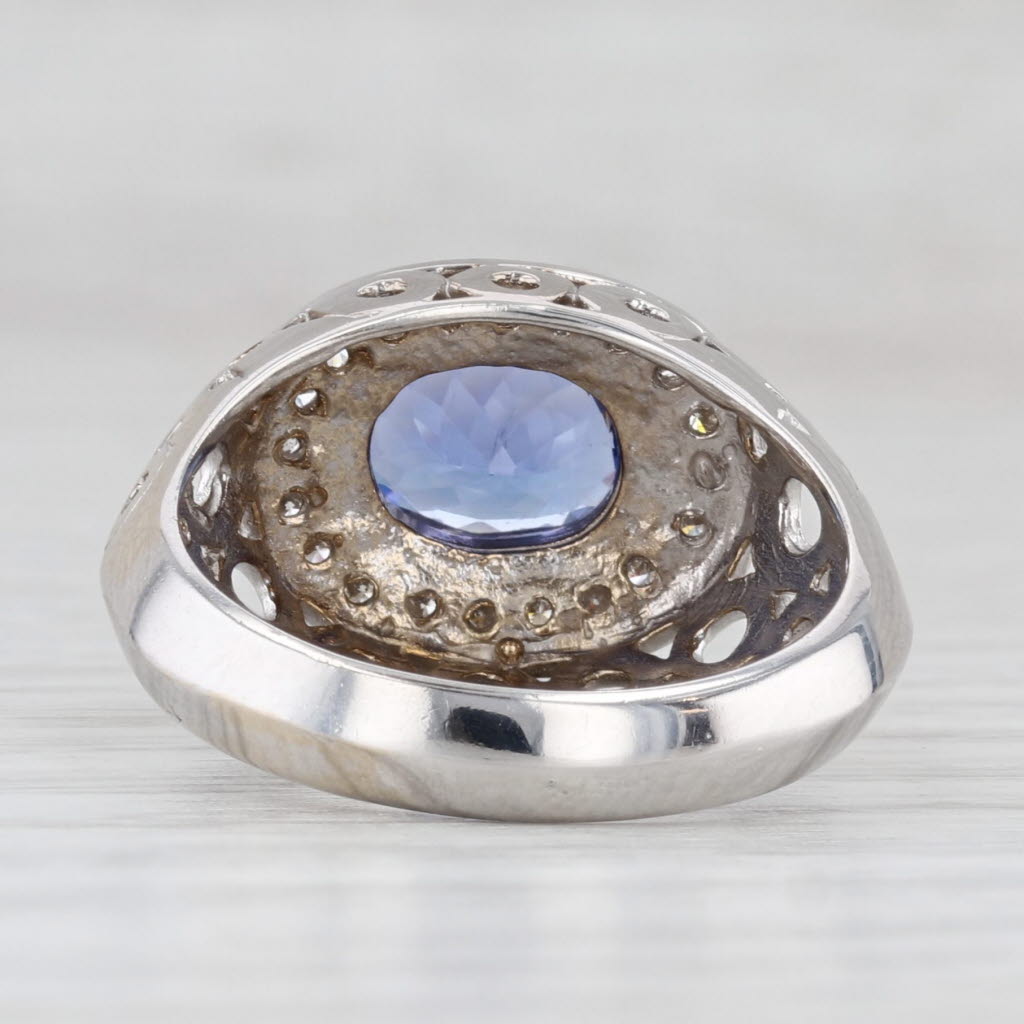Light Gray 1.64ctw Tanzanite Diamond Halo Ring 18k White Gold Size 6.75
