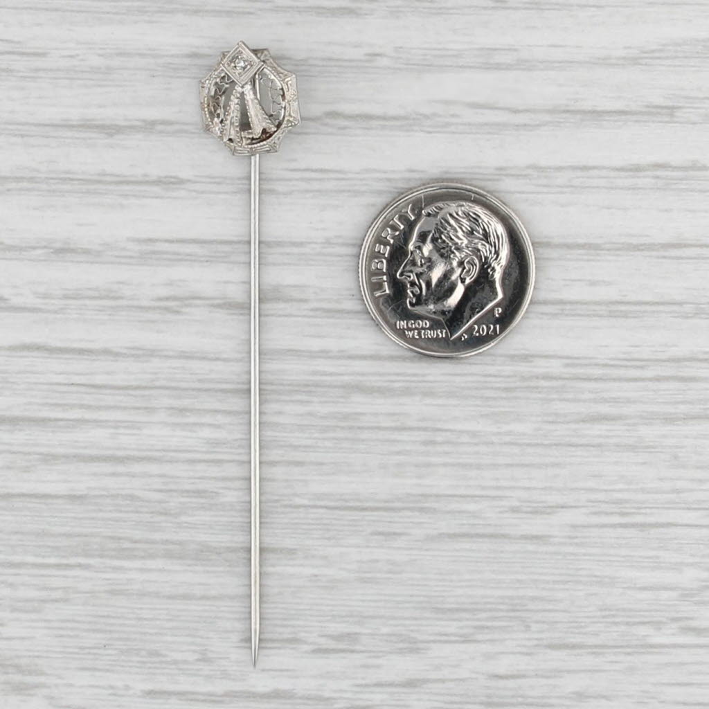 Vintage Diamond Stickpin 14k White Gold Filigree
