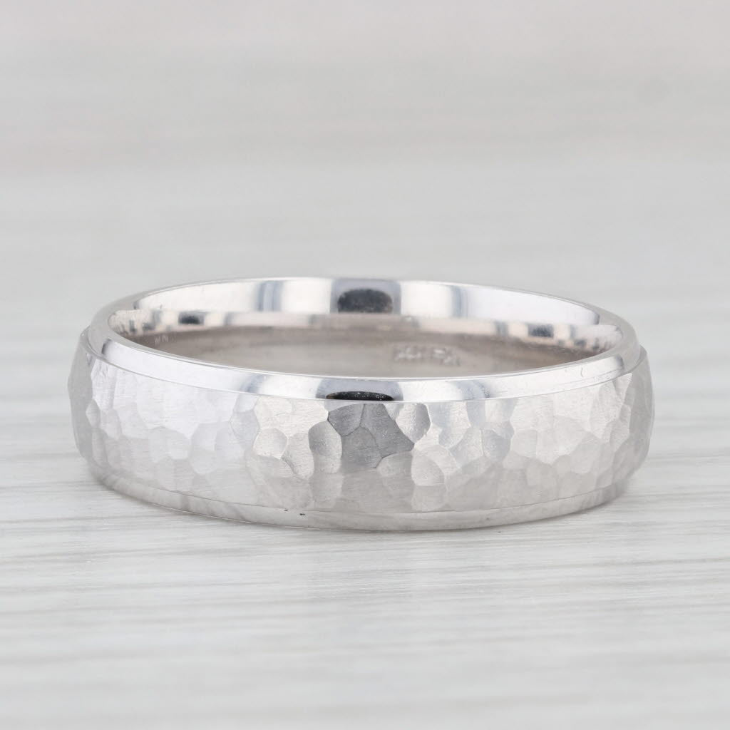 Light Gray Hammered Finish Men's Wedding Band 14k White Gold Size 10 Ring