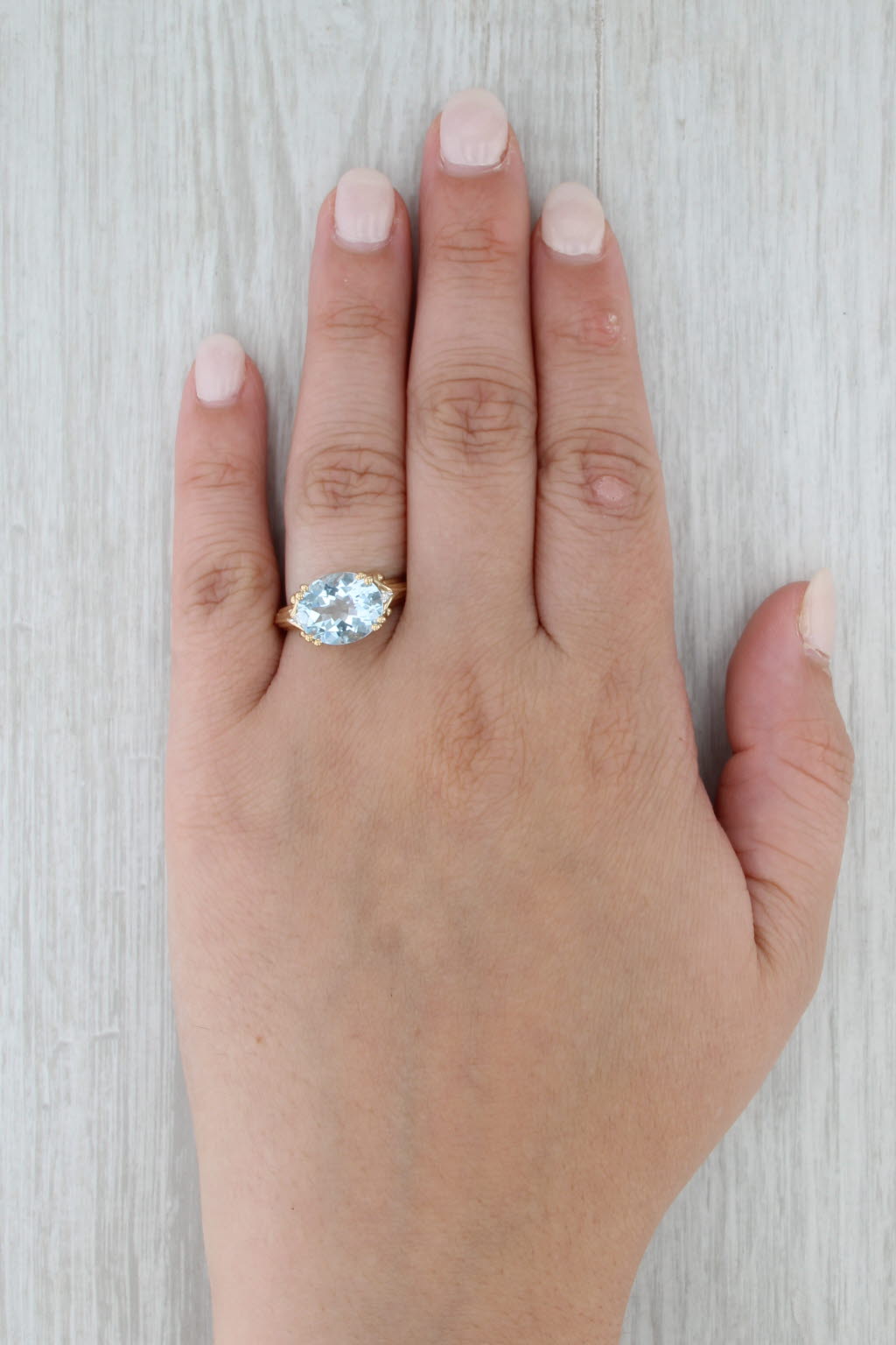 3.83ctw Oval Aquamarine Diamond Ring 14k Yellow Gold Size 8