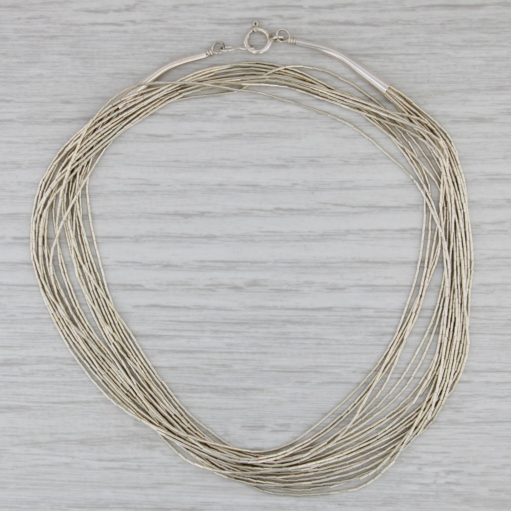 Liquid Silver 10 Multistrand Necklace Sterling Silver Native American 24.25"