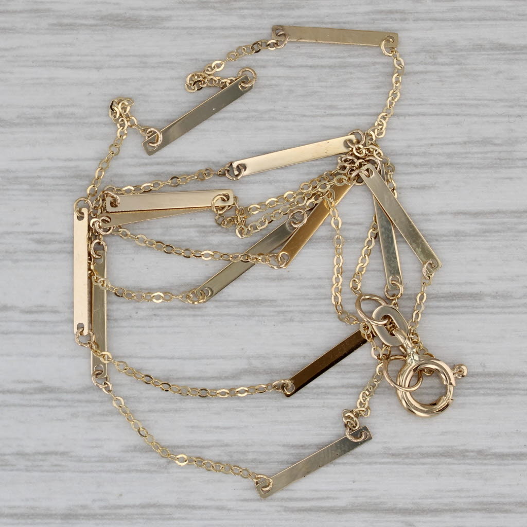 Gray New 18" Bar Station Cable Chain Necklace 14k Yellow Gold