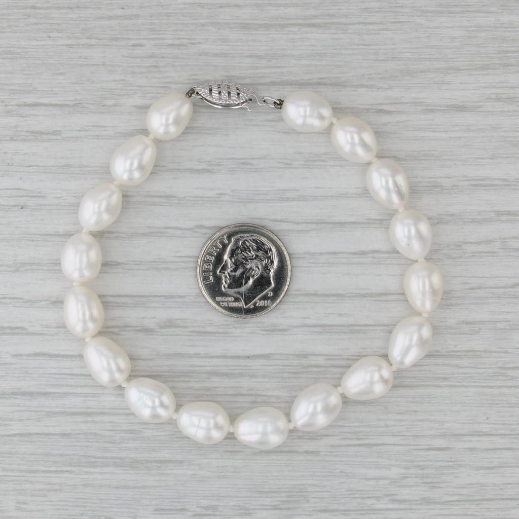 Cultured Pear Pearls Single Strand Bracelet 14k Gold 7"