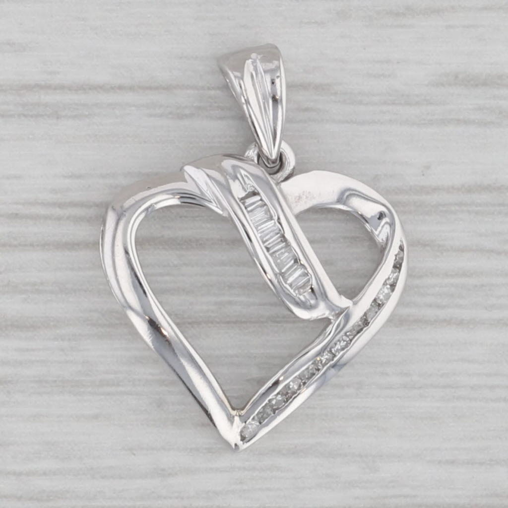 Gray Diamond Open Heart Pendant 10k White Gold Small Drop
