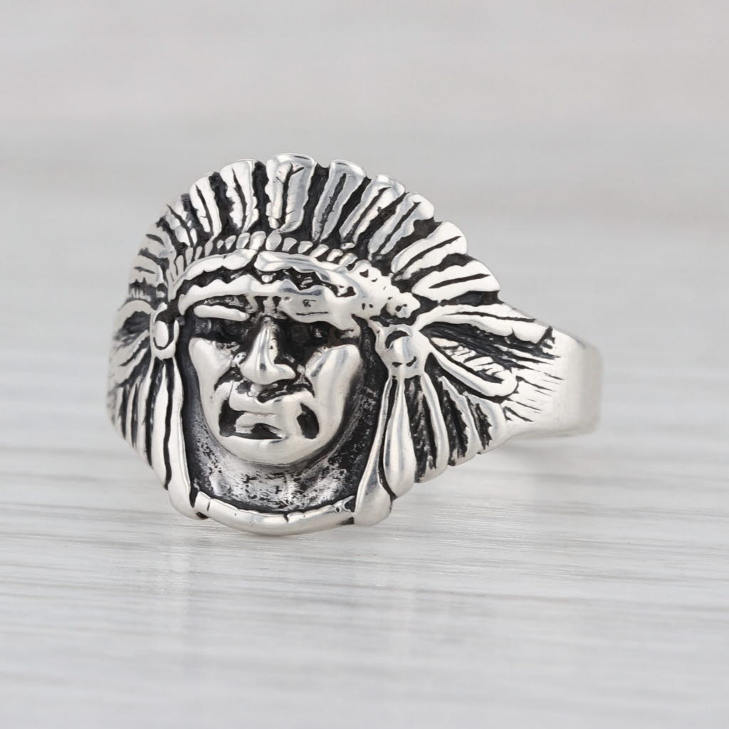 Men's Figural Indian Head Ring Sterling Silver Size 11.25
