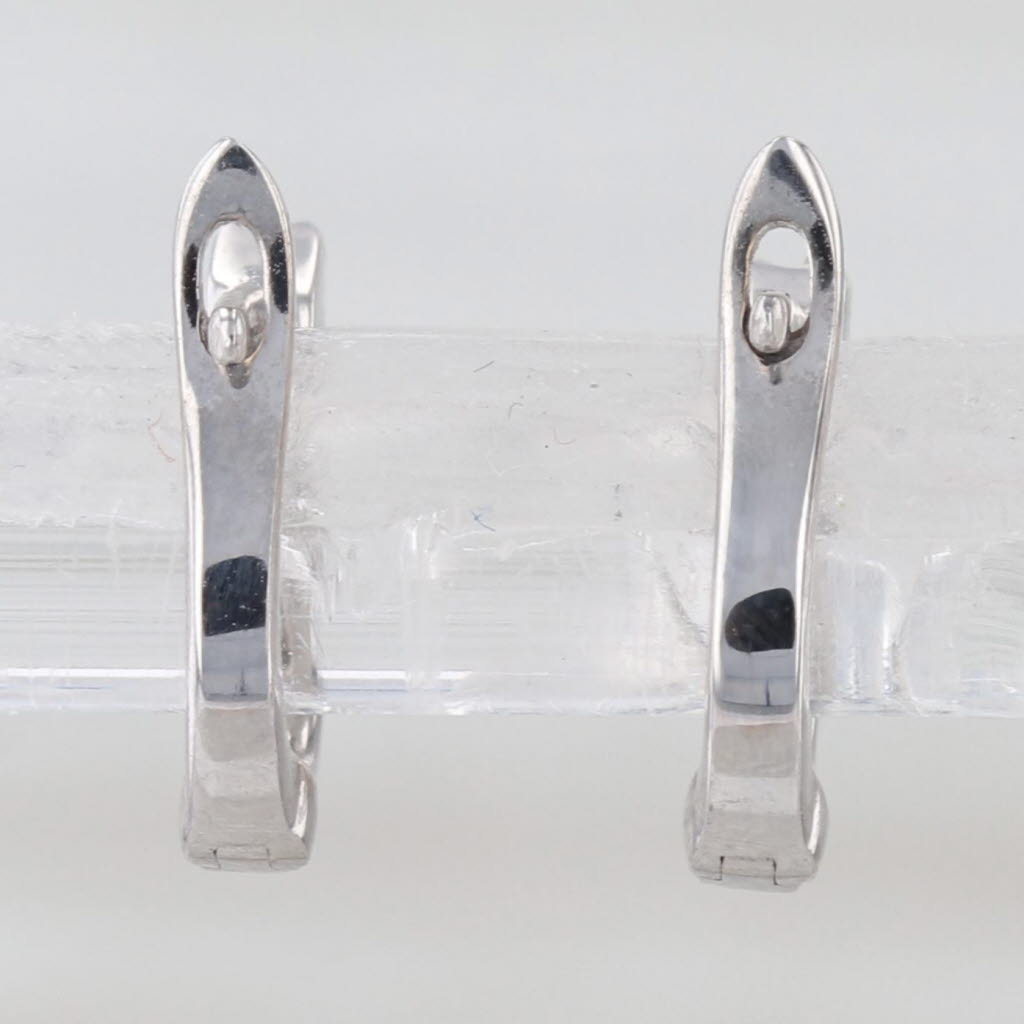 Diamond Mini Hoop Huggie Earrings 14k White Gold Round Hoops Hinged 9.5x1.6mm