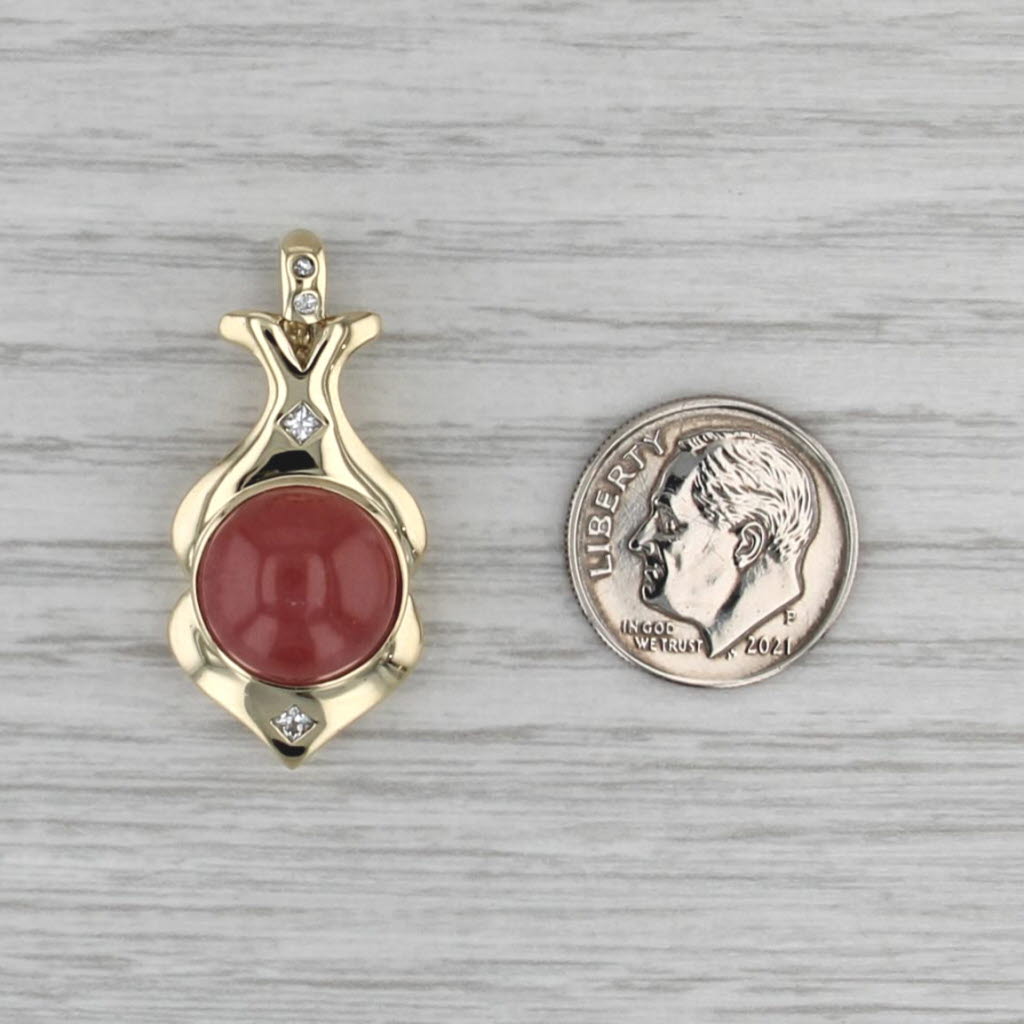 Pink Rhodochrosite Cabochon Sapphire Pendant 14k Yellow Gold